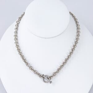 Vintage Sterling Silver 925 Mariner Link Choker Toggle Necklace 15.75”